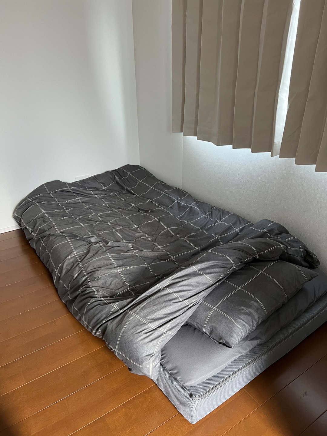 Bedroom with convertible sofa-bed in bed mode